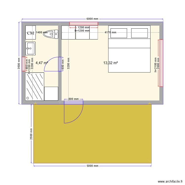 Солнечногорск 1м. Plan de 3 pièces et 29 m2