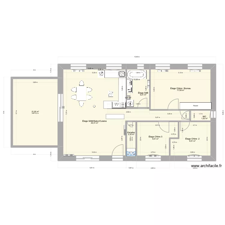 Etage CHAMBARD Charles V6 avec isolation ext&eacute;rieure. Plan de 16  et 226 m²