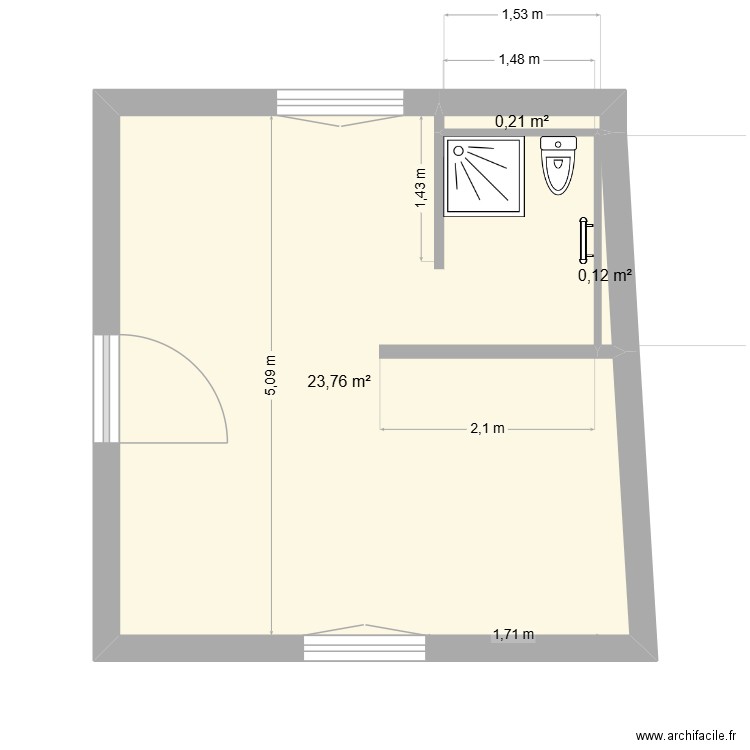 Prefecture cotes. Plan de 3 pièces et 24 m2