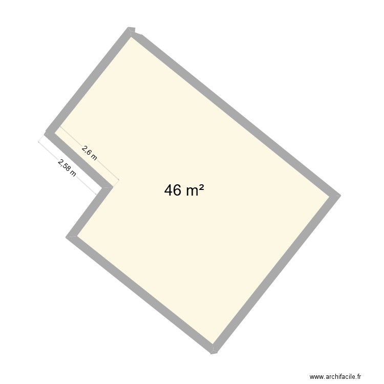 ali. Plan de 1 pièce et 46 m2