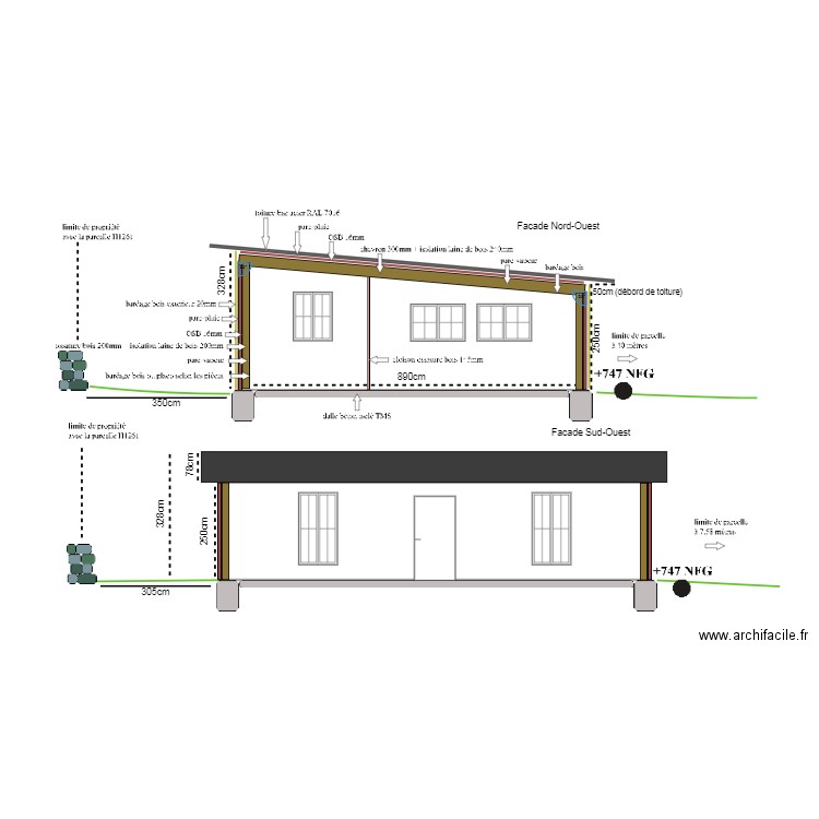 PCMI3 plan de coupe. Plan de 2 pièces et 53 m2