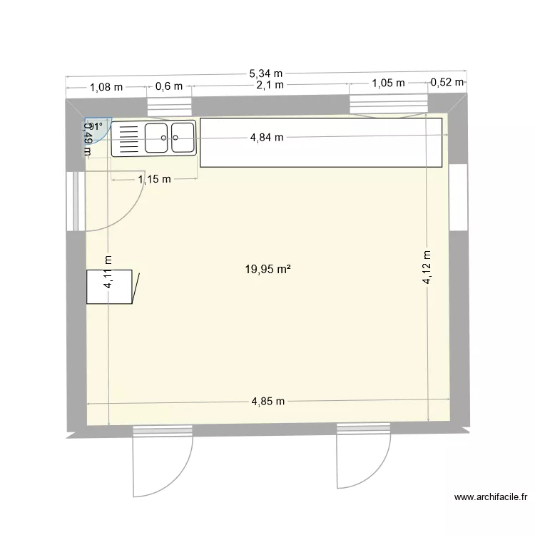 cuisine V2. Plan de 1 Pièce et 20 m² cuisine V2. Plan de 1 Pièce et 20 m²