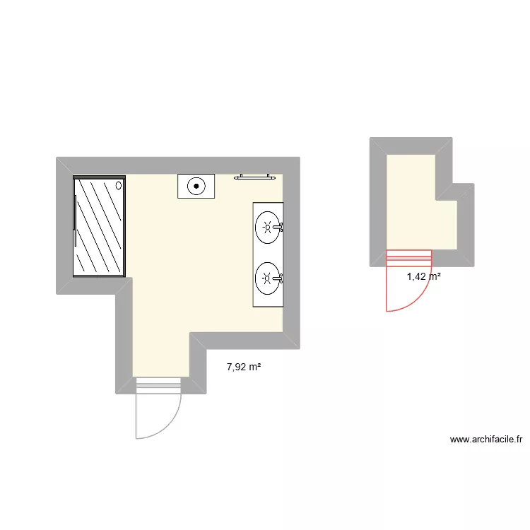 sdb. Plan de 2 pièces et 9 m² sdb. Plan de 2 pièces et 9 m²
