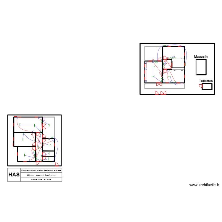 CIRCUIT EXISTANT LAMPES ET PRISES LOGEMENT  CS ADJAHA. Plan de 19 pièces et 171 m2