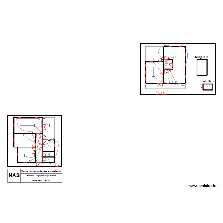 CIRCUIT EXISTANT LAMPES ET PRISES LOGEMENT  CS ADJAHA. Plan de 