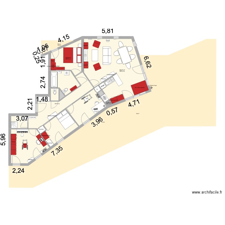 Appart St-Cyr. Plan de 9 pièces et 110 m2