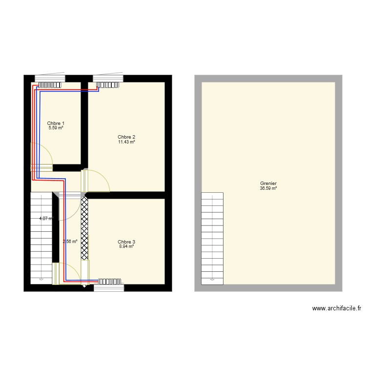 ETAGE 1 ET GRENIER. Plan de 0 pièce et 0 m2