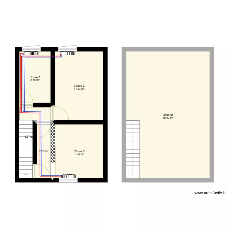 ETAGE 1 ET GRENIER. Plan de 