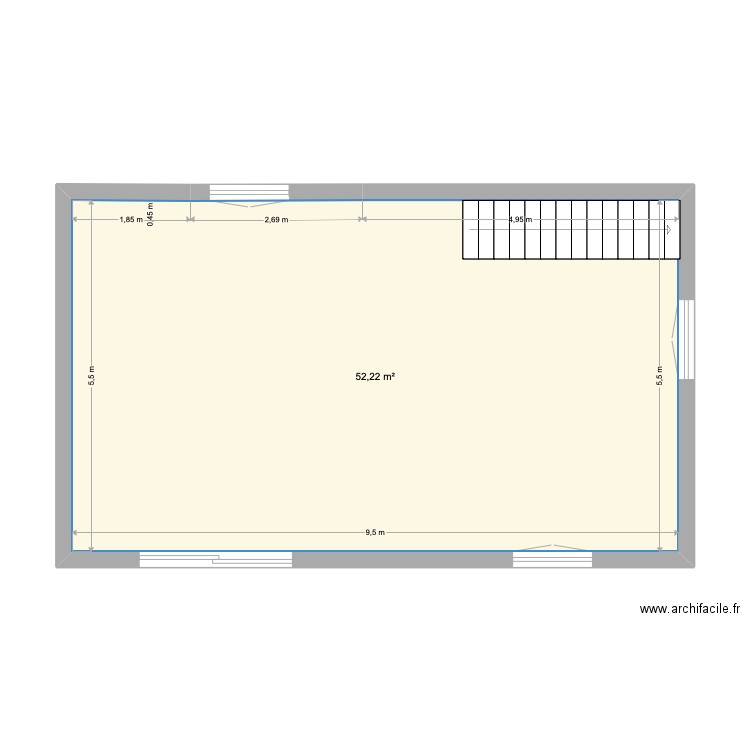 PLAN NU ETAGE. Plan de 1 pièce et 52 m2