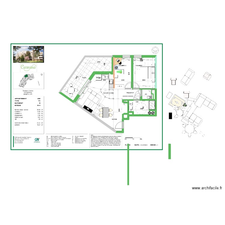 APPARTEMENT CARMINA T3 JANETH V5. Plan de 12 pièces et 80 m2