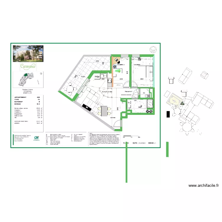 APPARTEMENT CARMINA T3 JANETH V5. Plan de 