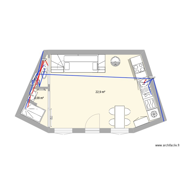 Pagotin. Plan de 2 pièces et 26 m2