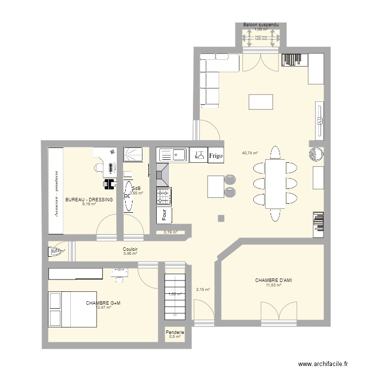 Plan maison SER. Plan de 12 pièces et 87 m2