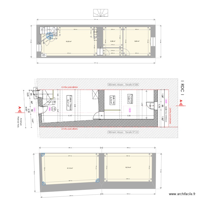 Leucate village Rdc origine. Plan de 6 pièces et 74 m2