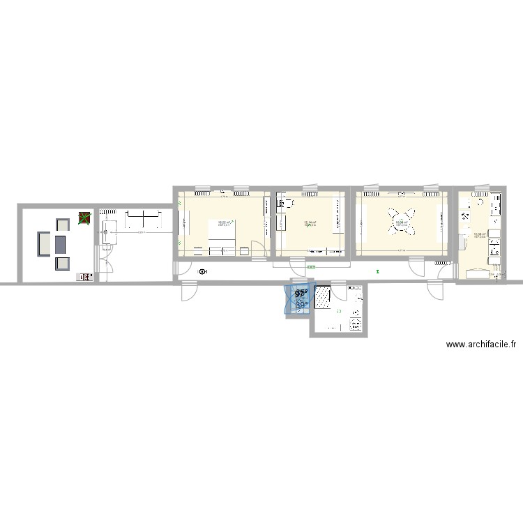 renovation appart. Plan de 5 pièces et 56 m2