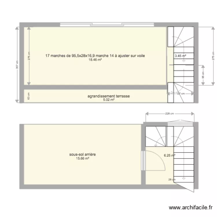 escalier ext&eacute;rieur 955x28x169 H sur jardin. Plan de 