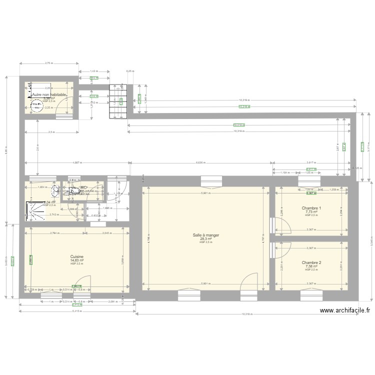 maison 30. Plan de 7 pièces et 68 m2