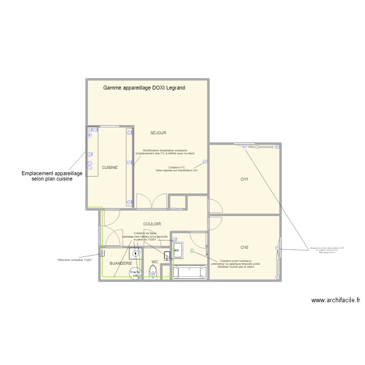 BAYLE / D22060540 / ELECTRICITE. Plan de 10 pièces et 69 m2