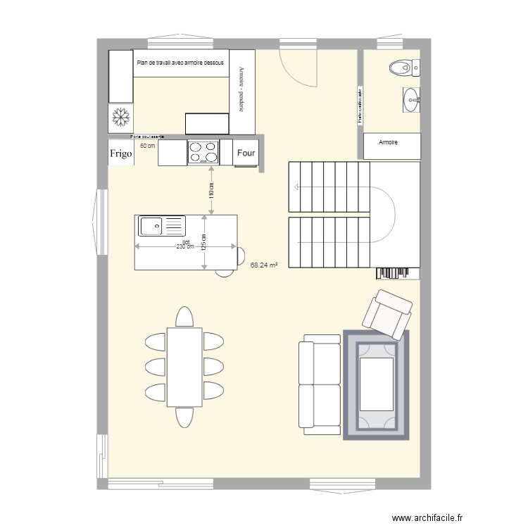 cuisine escalier palier. Plan de 0 pièce et 0 m2