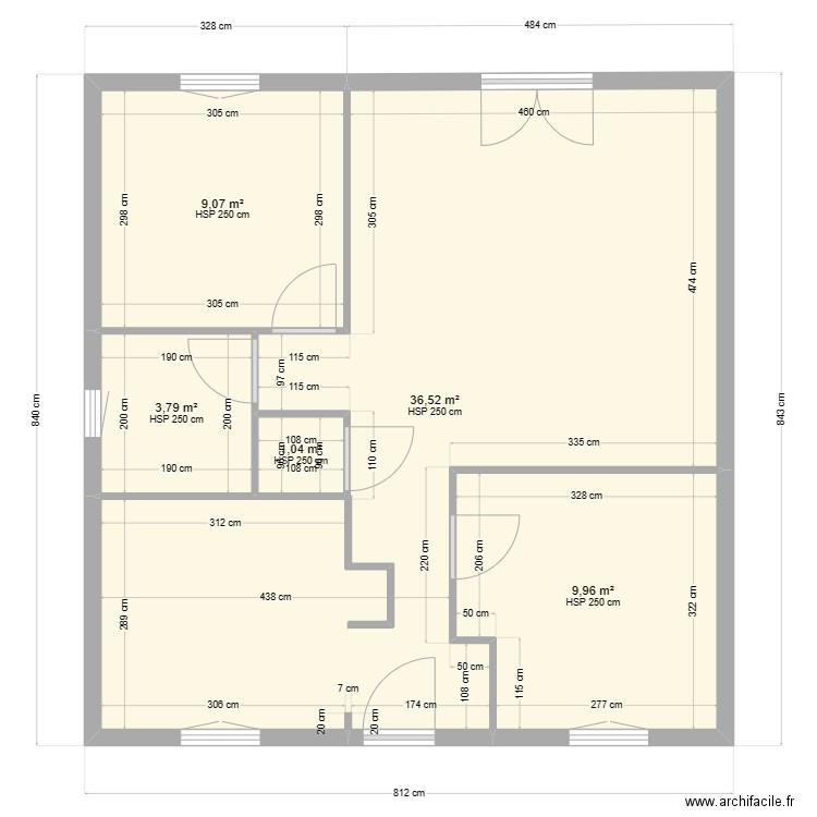 Maison projet Mairie de Yèbles avant travaux. Plan de 5 pièces et 60 m2