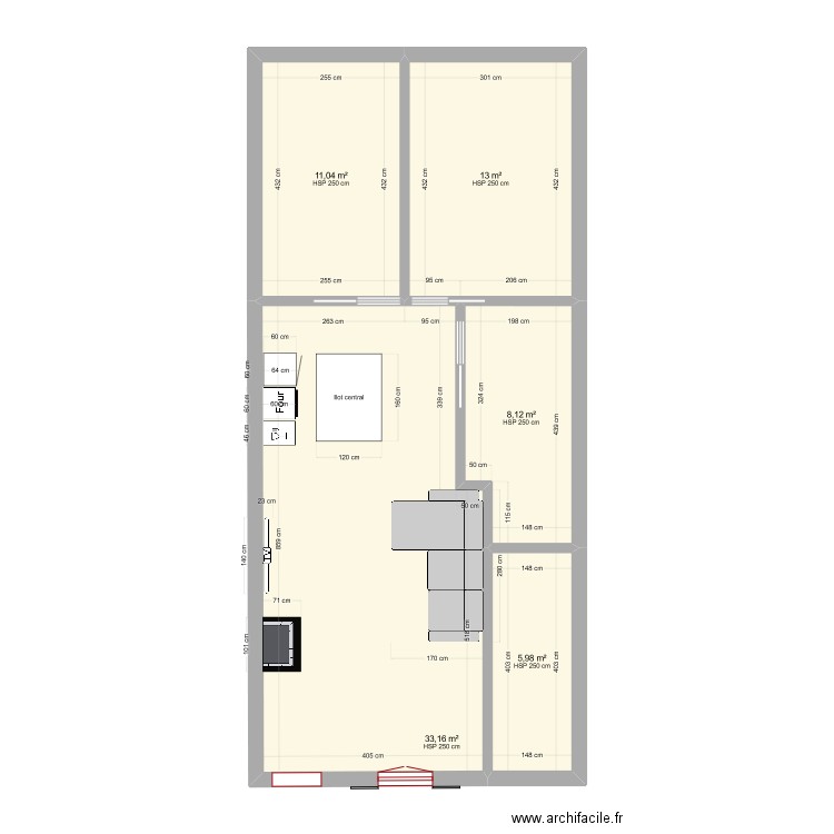 Essai . Plan de 5 pièces et 71 m2