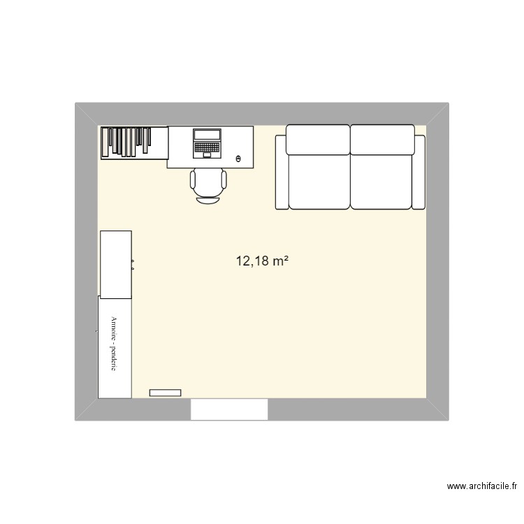 piece bureau. Plan de 1 pièce et 12 m2