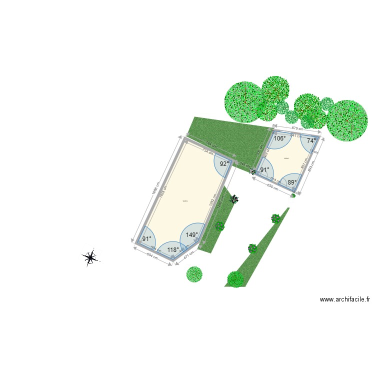 Plan de masse. Plan de 2 pièces et 168 m2