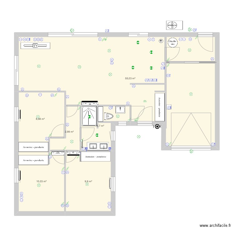 Electricite. Plan de 6 pièces et 93 m2