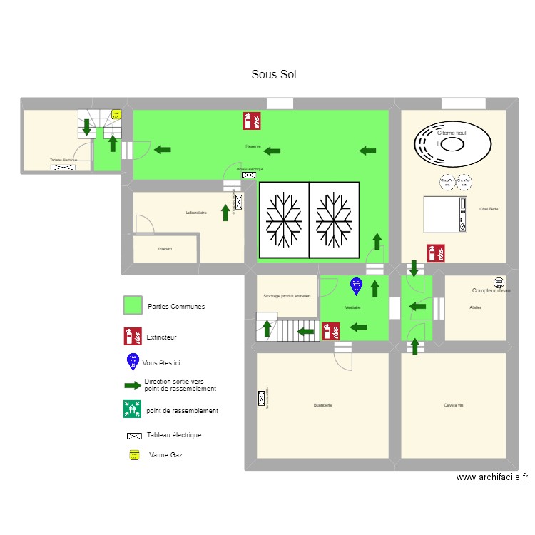 sous sol. Plan de 13 pièces et 199 m2