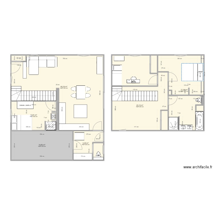 test. Plan de 14 pièces et 132 m2