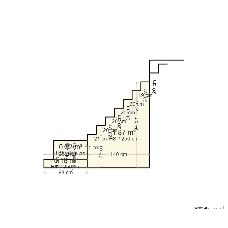 escalier. Plan de 3 pièces et 2 m2