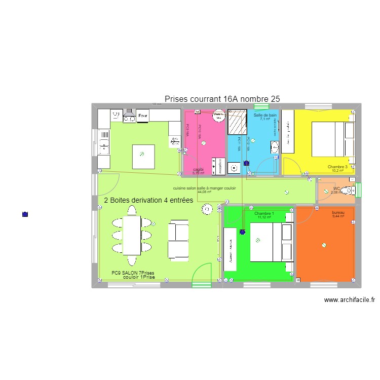 01elec prises courrant 16A n°2. Plan de 7 pièces et 90 m2