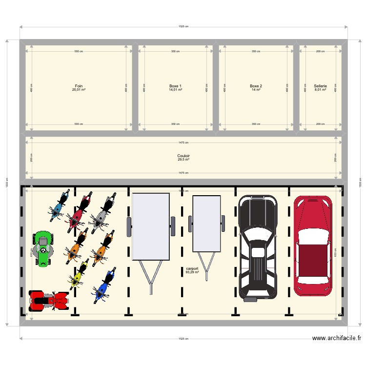 carport. Plan de 6 pièces et 179 m2