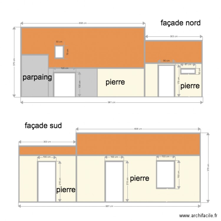 plan initial façade nord et sud. Plan de 0 pièce et 0 m2
