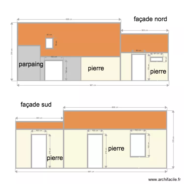 plan initial fa&ccedil;ade nord et sud. Plan de 
