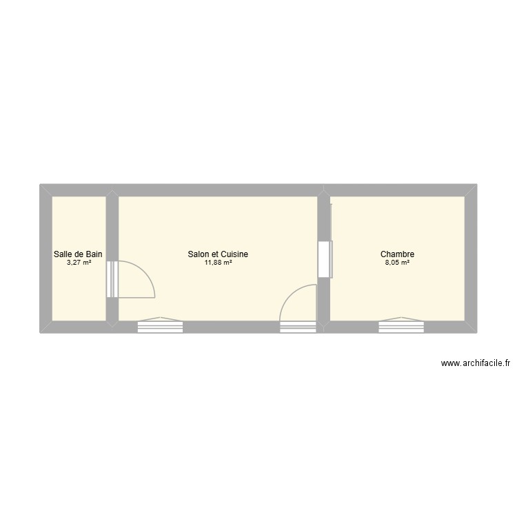 Mison 2. Plan de 3 pièces et 23 m2