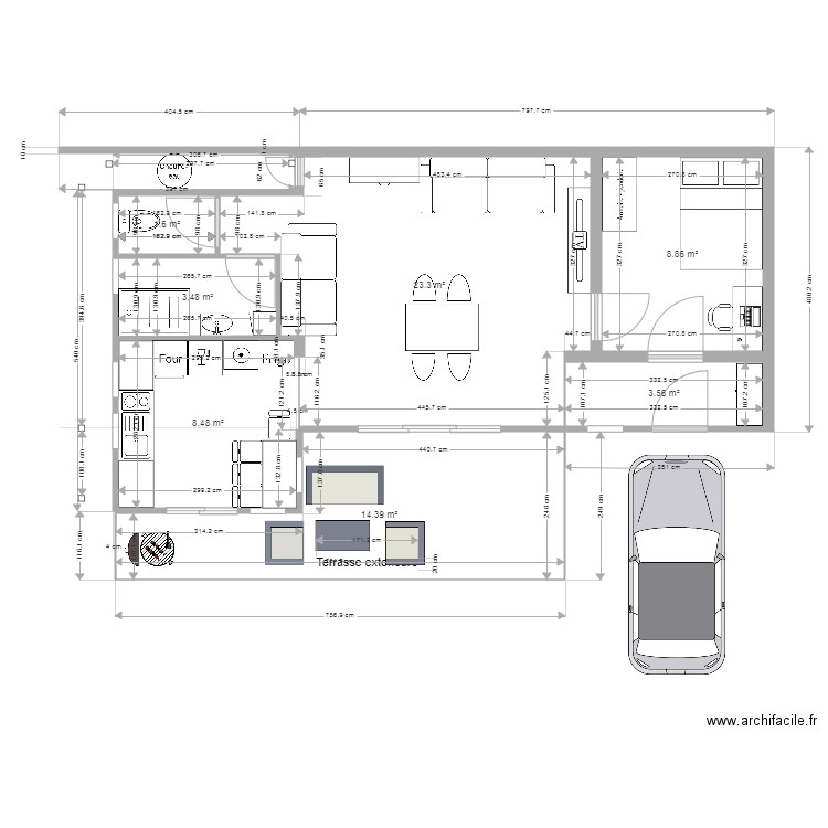 Studio 6 modif portes et long cuisine. Plan de 7 pièces et 64 m2