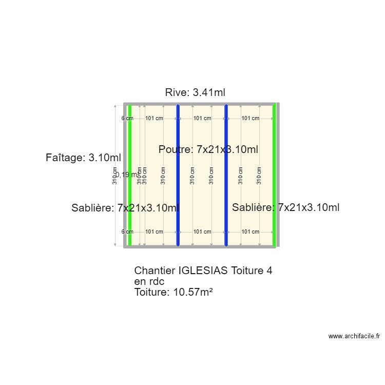 Plan IGLESIAS Toiture 4. Plan de 4 pièces et 10 m2