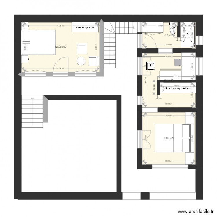 etage 1. Plan de 4 pièces et 34 m2