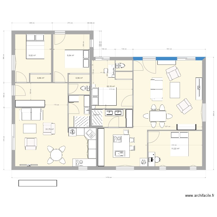                    Yvrac RDC Projet. Plan de 11 pièces et 122 m2