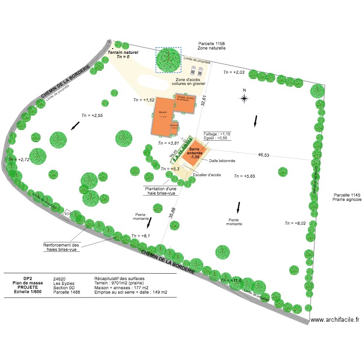 plan de masse initial. Plan de 3 pièces et 178 m2