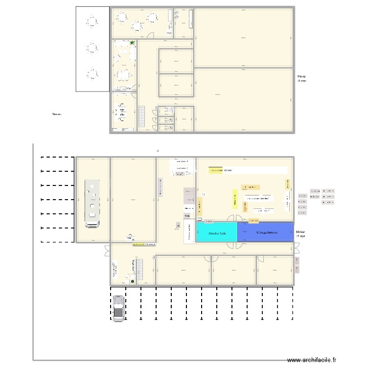 Halle production. Plan de 20 pièces et 1145 m2