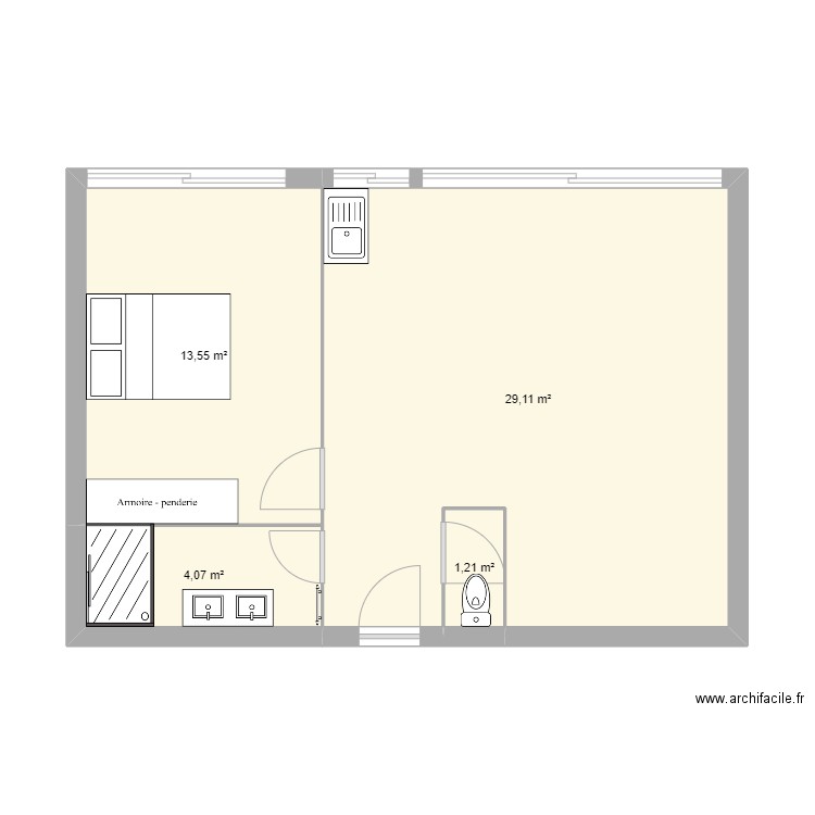 toulouse. Plan de 4 pièces et 48 m2