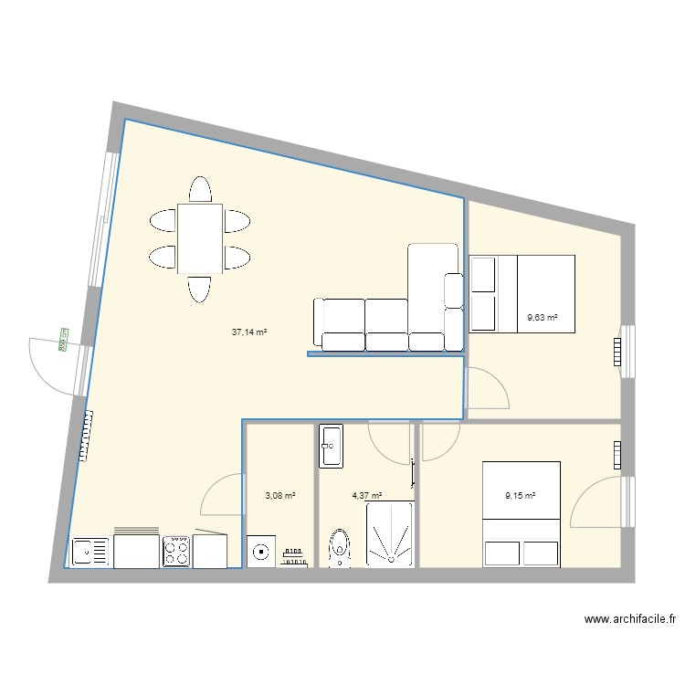 seb maison 4plomberie. Plan de 5 pièces et 63 m2