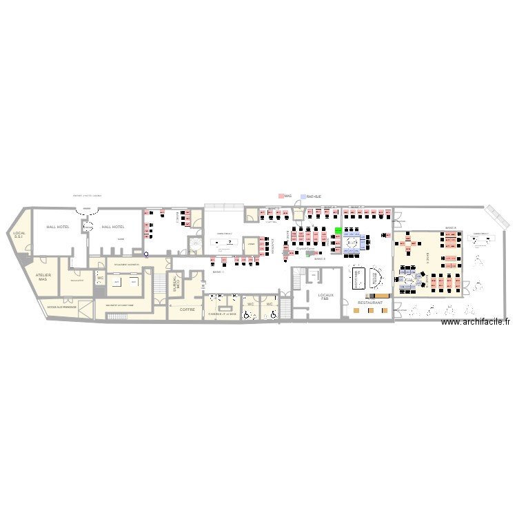 Plan de salle RDC au 30 Novembre 2021. Plan de 21 pièces et 304 m2