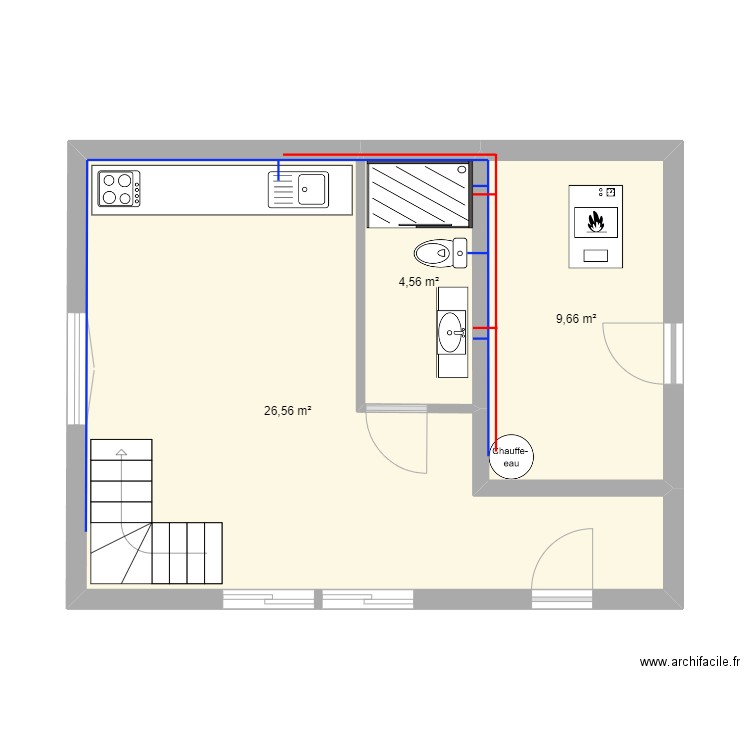 garage. Plan de 3 pièces et 41 m2