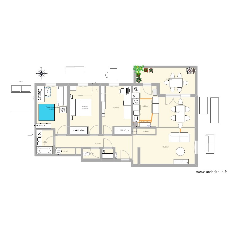 Plan Cuisine Arnaud. Plan de 16 pièces et 100 m2