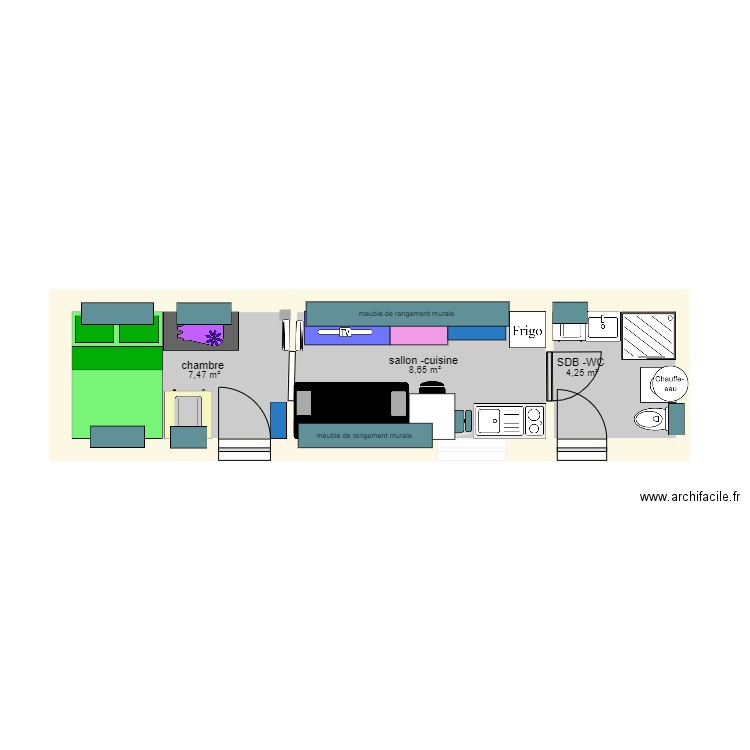 appt océane. Plan de 3 pièces et 20 m2