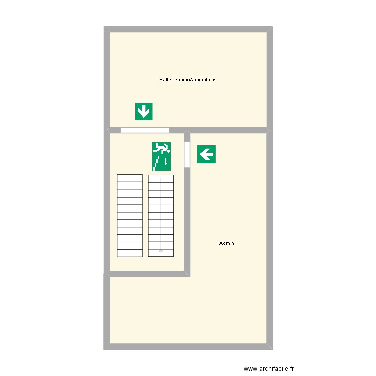 1e étage. Plan de 3 pièces et 56 m2