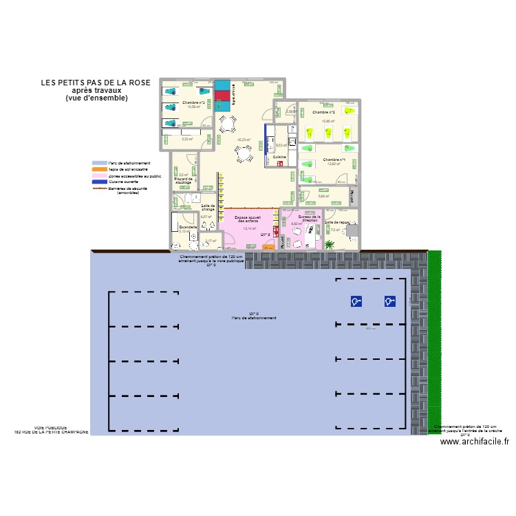 MAM LES PETITS PAS DE LA ROSE après travaux. Plan de 19 pièces et 465 m2